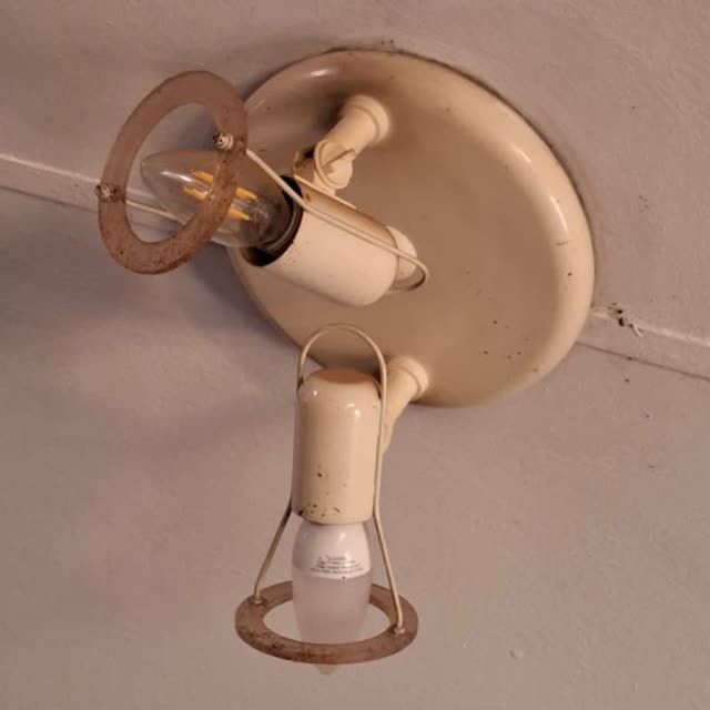 Ceiling light fitting covered in dust and spots